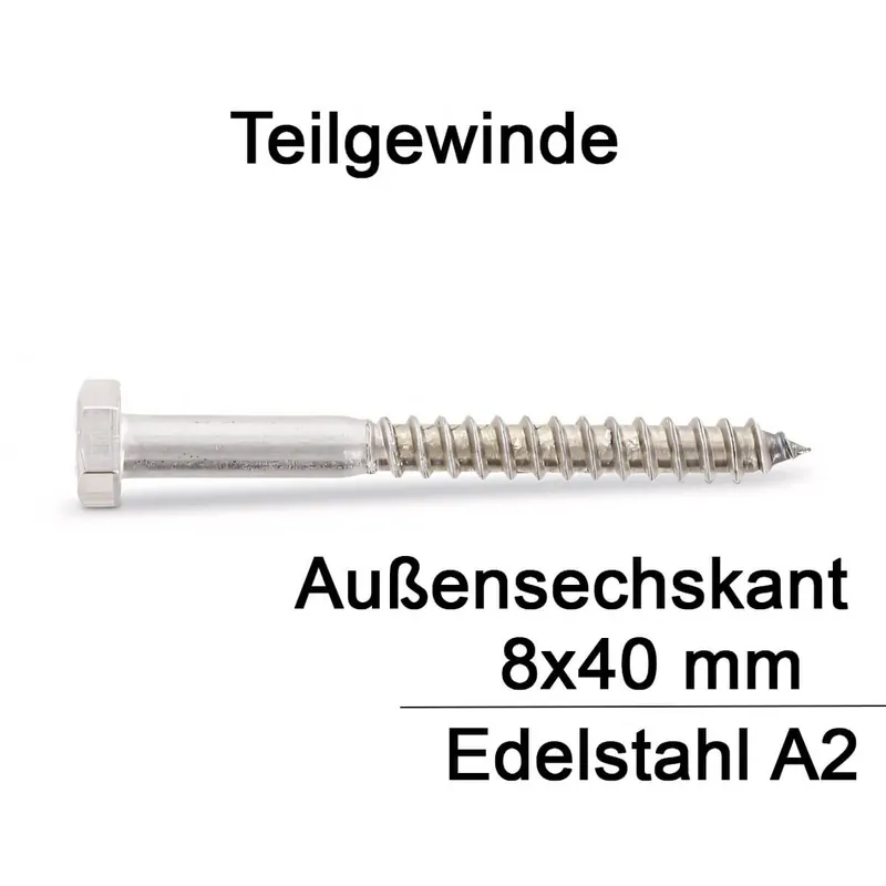 Neu Holzschrauben DIN 571 - 8x40 mm - Sechskantkopf - A2 - 100 Stück