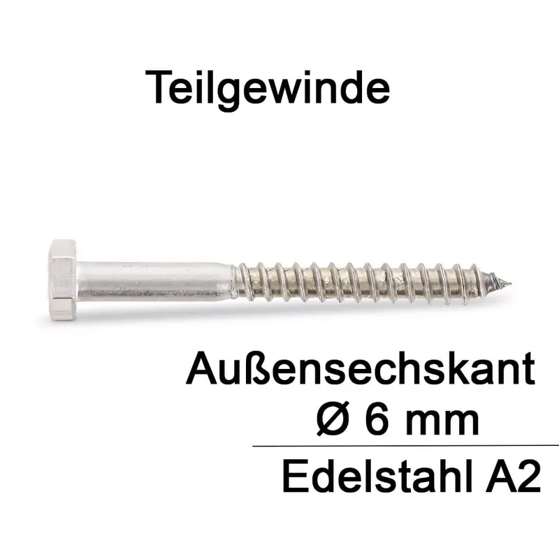 Nur Heute Holzschrauben DIN 571 - 6x130 mm - Sechskantkopf - A2 - 25 Stück
