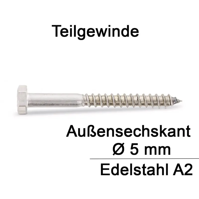 Holzschrauben DIN 571 - 5x35 mm - Sechskantkopf - A2 - 100 Stück Neue Kollektion