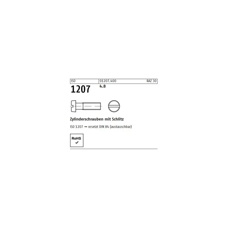 Abverkauf ISO 1207 Zylinderschrauben SZ Stahl 4.8