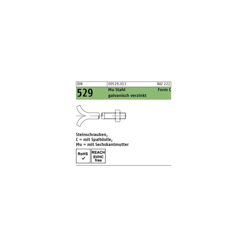 Neuheit DIN 529 Steinschrauben Form C Stahl 3.6 verzinkt 12x160 25St.