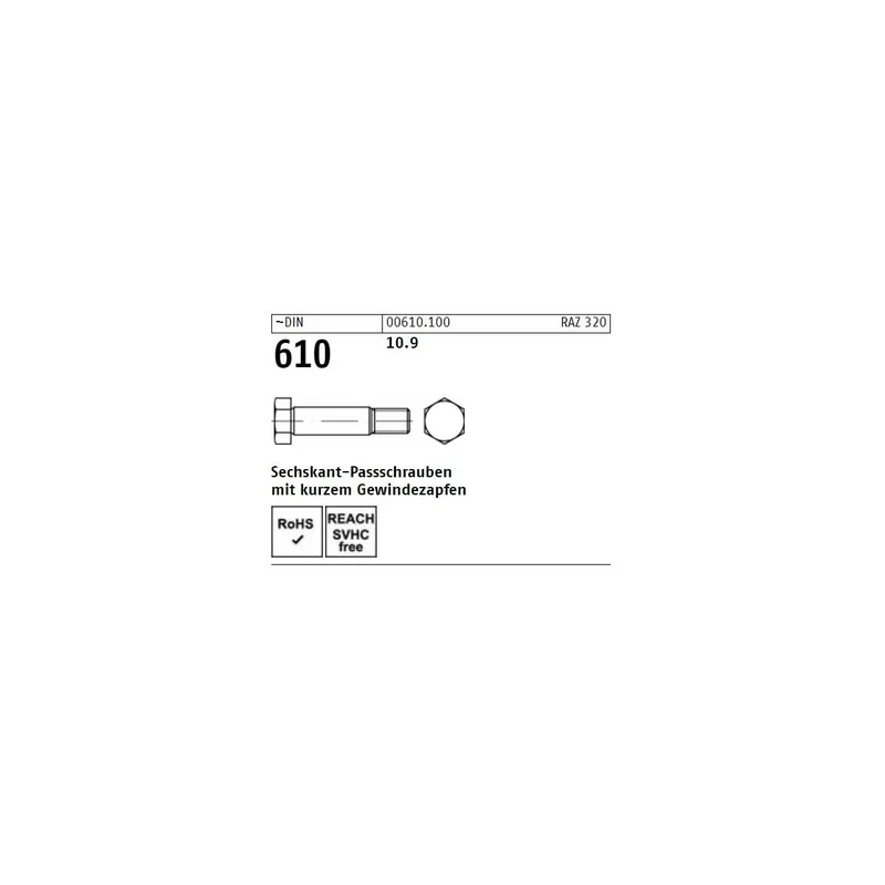 ~DIN 610 10.9 Sechskant-Passschrauben mit kurzem Gewindezapfen - Abmessung M 16 x 110 (10 Stück) Beliebt