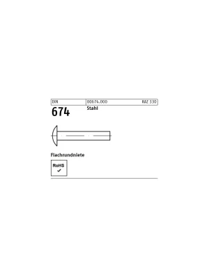Abverkauf Flachrundnieten DIN 674 - 4x8 - Stahl blank - 1000 Stück