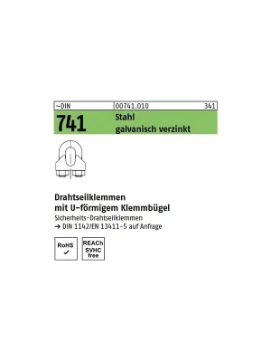 ~DIN 741 Stahl galvanisch verzinkt Drahtseilklemmen mit U-förmigem Klemmbügel - Abmessung 5 MM / M 5 (100 Stück) Zertifiziert