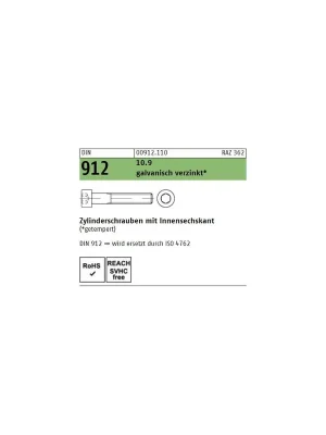 Abverkauf DIN 912 Zylinderschraube - verzinkt 10.9 - M14x80 - 50 Stück