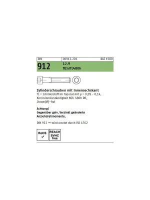 Abverkauf DIN 912 Zylinderschraube - Zinklamelle 12.9 - ISK - M6x12 - 500 Stück