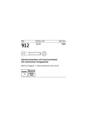Billig DIN 912 Zylinderschrauben ISK Stahl 12.9, Feingewinde