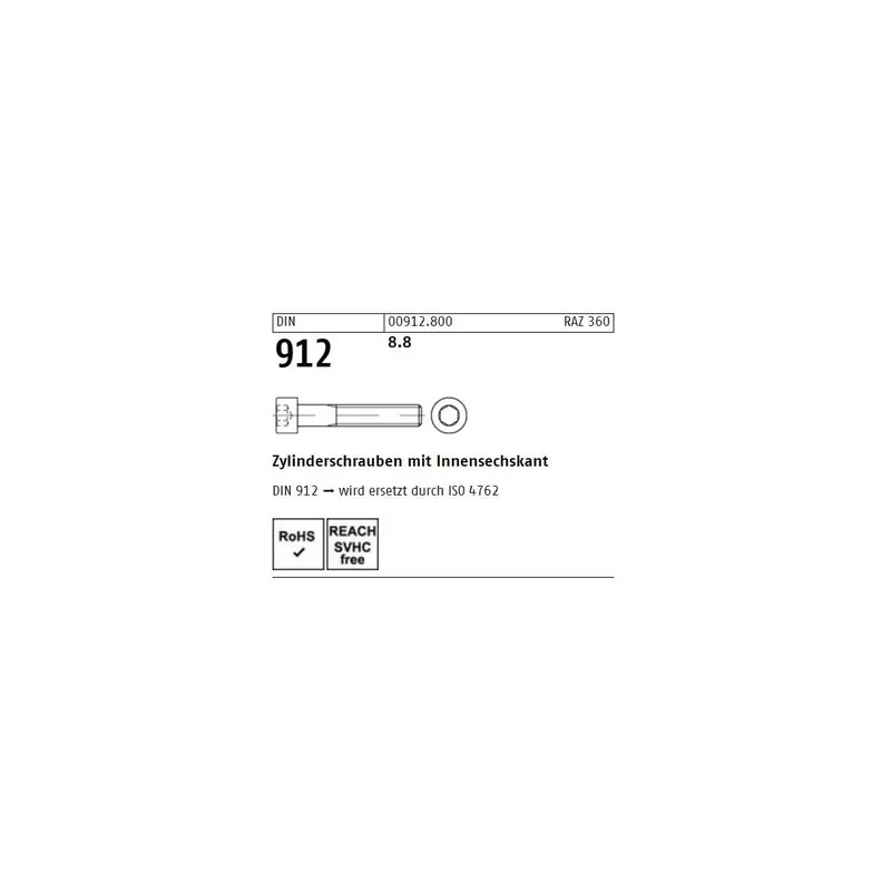 Zylinderschraube ISO 4762 - DIN 912 - M8x150 - Innensechskant - Stahl 8.8 - 100 Stück Schneller Versand