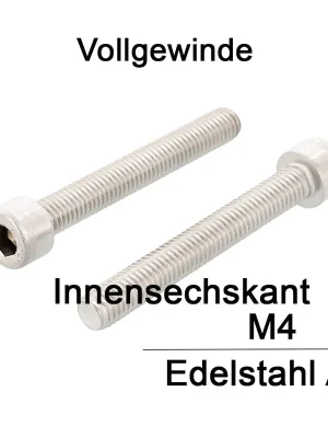 Zertifiziert Zylinderschraube ISO 4762 (DIN 912) – M4x20 – Innensechskant – Vollgewinde – Edelstahl A2 – 500 Stück – S&P