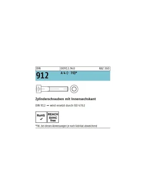Zylinderschraube ISO 4762 (DIN 912) – M6x12 – Innensechskant – Vollgewinde – A4-70 – 500 Stück – S&P Preiswert