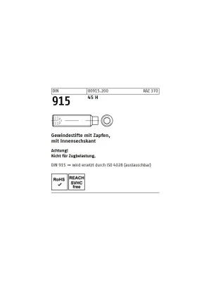 Abverkauf DIN 915 - Gewindestift 45H / Abmessung M 16 x 35 // 100 Stück