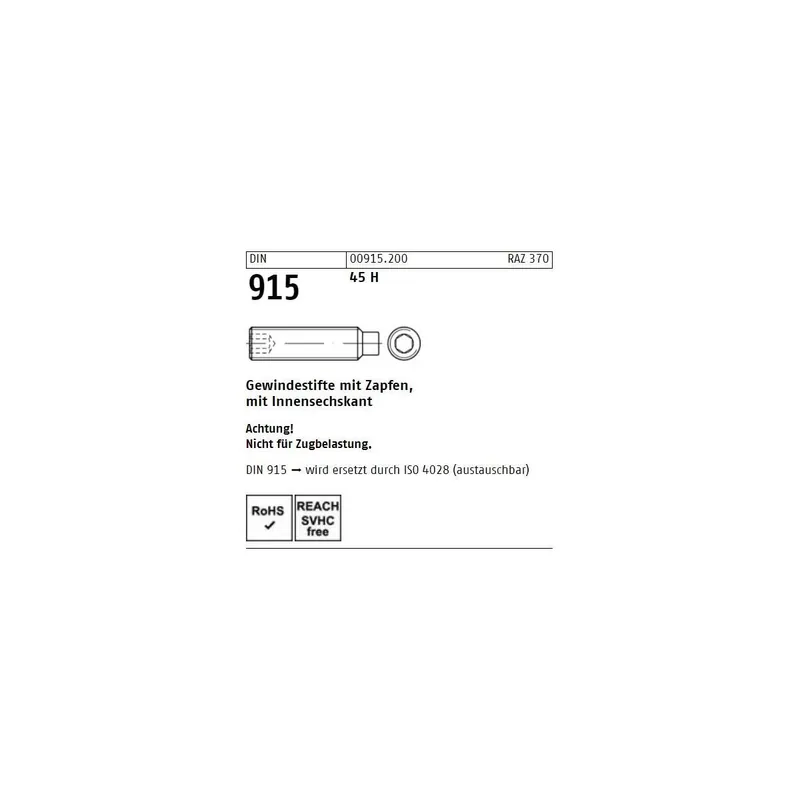 Abverkauf DIN 915 - Gewindestift 45H / Abmessung M 16 x 35 // 100 Stück