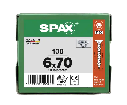 SPAX Senkkopf T-STAR plus - Vollgewinde WIROX A3J T30 - 6x70 - 100 Stk Solange Der Vorrat Reicht